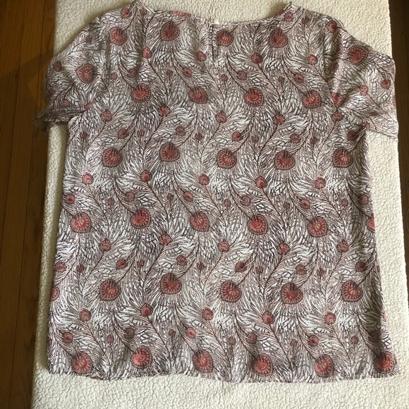 LOFT Peacock Feather Pattern Blouse Pink Tan - Size Large - Picture 12 of 16
